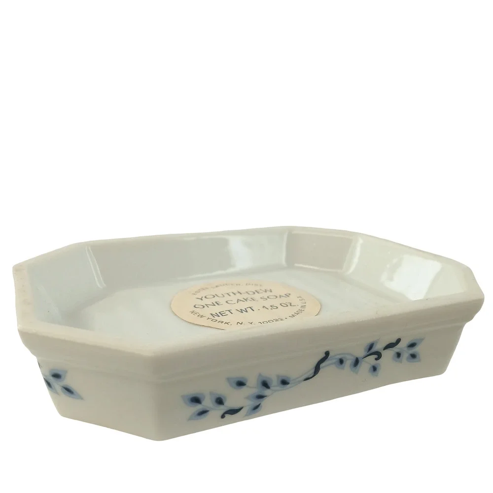 Estee Lauder Youth Dew Porcelain Soap Dish Vintage 4.5 oz Floral Bar Holder